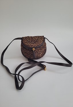Vintage Small Brown Leopard Print Shoulder / Crossbody Bag /