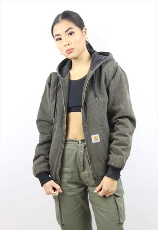 VINTAGE CARHARTT KHAKI CHECK BOMBER JACKET