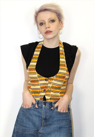 VINTAGE 90S FESTIVAL BRIGHT AZTEC INDIE PRINT WAISTCOAT