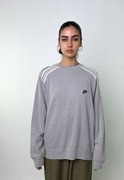 Grey y2ks NIKE Embroidered Sweatshirt