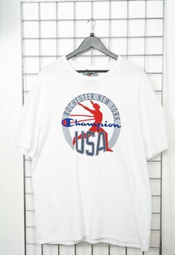 Vintage 90s Champion T-shirt USA White Size XL