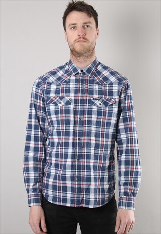 VINTAGE WRANGLER CHECK WESTERN SHIRT LARGE