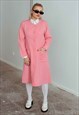 VINTAGE 70S BOHO PINK BUTTON UP IN ROSE TEXTURE MAXI DRESS M
