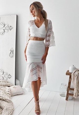 WHITE CROCHET LACE SET