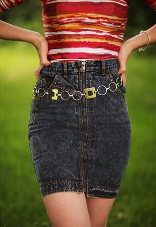 VINTAGE DARK DENIM ZIP DOWN MINI SKIRT 1980'S