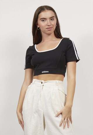 VINTAGE 90'S ADIDAS CROP BLACK SPORTS TOP