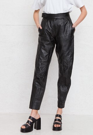 VINTAGE BLACK LEATHER TROUSERS BOTTOMS