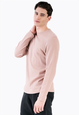 Longline Muscle Fit T-shirt in Pink with Long Sleeves