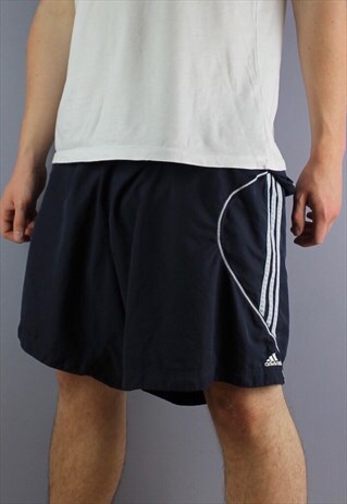 VINTAGE ADIDAS SHORTS IN NAVY WITH POCKETS, LOGO AND DRAWSTR