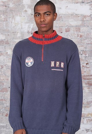 VINTAGE NAPAPIJRI LOGO 1/4 ZIP JUMPER BLUE RED