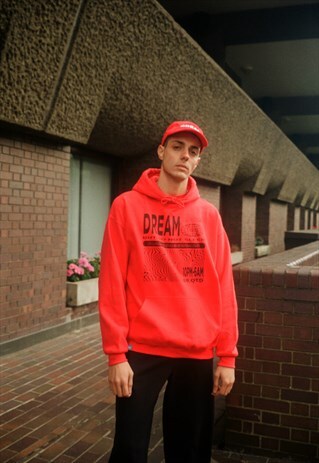 RED HOODIE WITH DREAM GLOBE GRAPHIC
