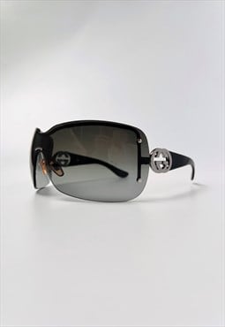 Gucci Sunglasses GG Rimless Shield Oversized Wrap Black 