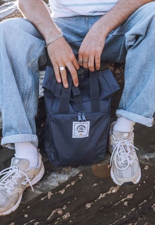 'The Mini' Recycled Roll-Top Backpack in Navy