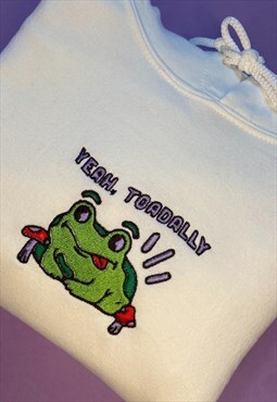 Yeah Toadally Embroidered White Hoodie