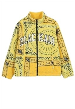 Paisley fleece jacket bandana bomber jacket bright yellow