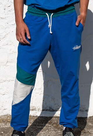 HANDMADE LIGHT JOGGERS PANTS IN BLUE WITH LETTERS EMBROIDERY