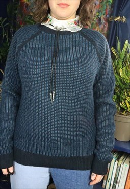 Retro 90s Navy Blue Spotty Checked Checkered Pattern Jumper