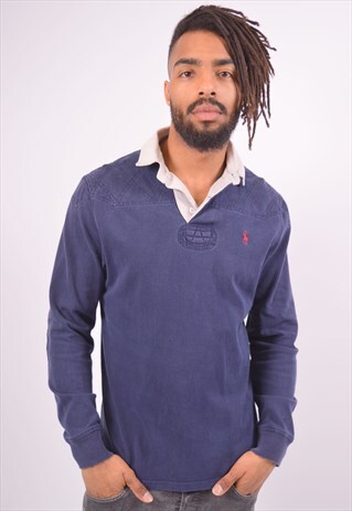 VINTAGE POLO RALPH LAUREN RUGBY POLO SHIRT LONG SLEEVE BLUE