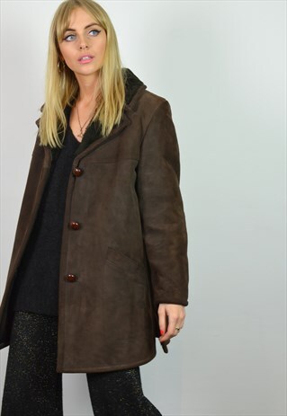 VINTAGE 70S DARK BROWN SHEEPSKIN SHEARLING COAT