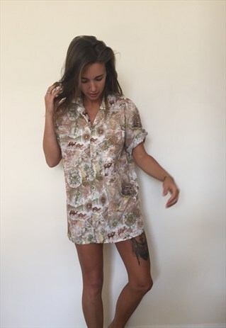 CRAZY PATTERNED VINTAGE RETRO FESTIVAL OVERSIZED SHIRT