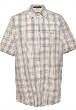 Short-Sleeve Eddie Bauer Grey & White Checked Shirt - L