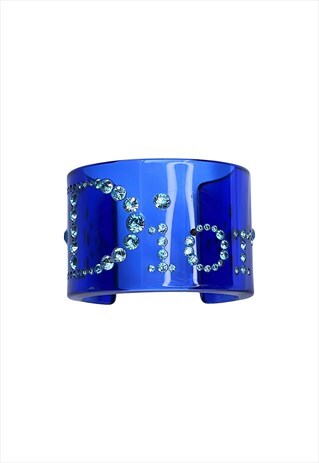 Christian Dior Bracelet Cuff Crystal Logo Rhinestone Vintage