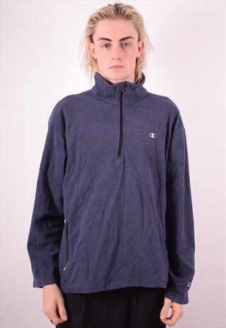 CHAMPION MENS VINTAGE FLEECE JUMPER LARGE NAVY BLUE 90S