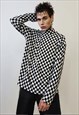 CHECK PRINT TURTLENECK SWEATSHIRT THIN CHEQUERBOARD TOP
