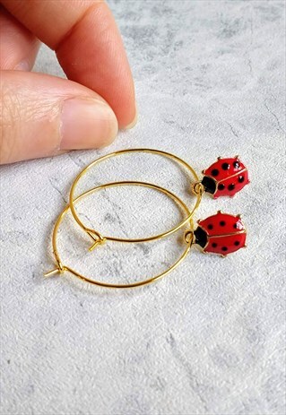 MINI ENAMEL LADYBIRD HOOP EARRINGS