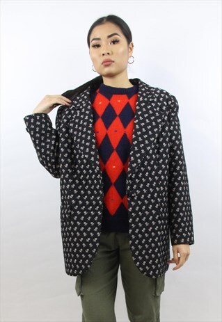 VINTAGE 90'S FLORAL PATTERN BLACK JACKET