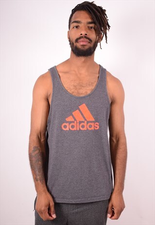 ADIDAS MENS VINTAGE VEST TOP LARGE GREY 90S