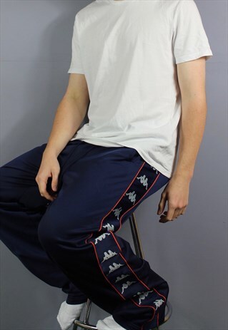 VINTAGE KAPPA TRACK PANTS JOGGERS IN NAVY BLUE WITH POCKETS
