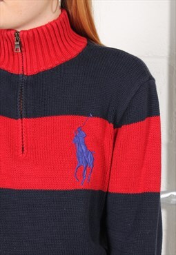 Vintage Polo Ralph Lauren Jumper in Navy 1/4 Zip Sweater XL