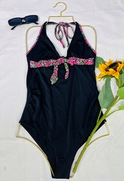 Vintage 90's Halter Neck Floral Patterned Swimsuit