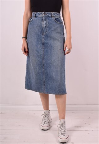 DKNY WOMENS VINTAGE DENIM SKIRT W34 BLUE 90S