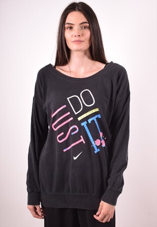 NIKE WOMENS VINTAGE SWEATSHIRT JUMPER MEDIUM BLACK 90S