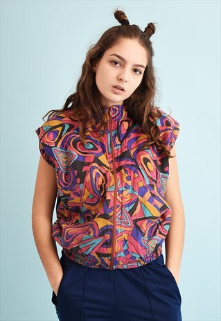 80'S RETRO SPORTS TRACKSUIT ABSTRACT PRINT GILET JACKET