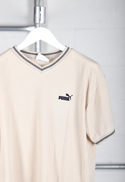Vintage Puma T-Shirt in Cream Short Sleeve Tee Small