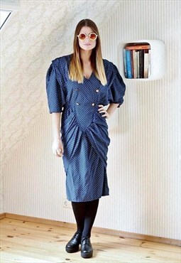 Navy dot puff vintage dress
