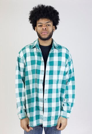 VINTAGE 90'S GREEN/WHITE CHECK FLANNEL SHIRT