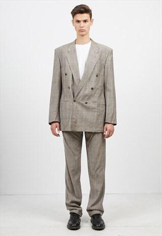 VINTAGE GREY CANDA CHECKERED DOUBLE BREASTED BLAZER SUIT