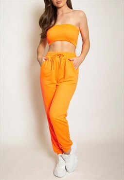 Cropped Bandeau Top And Joggers Set In Orange