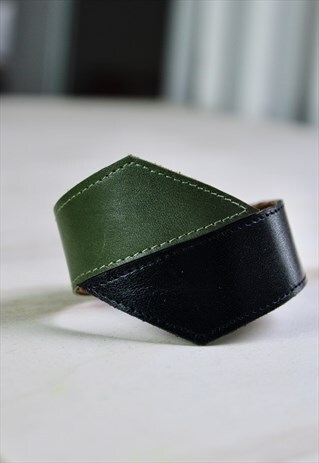 UNISEX LEATHER BRACELET BLACK AND OLIVE GREEN