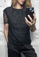 SOFT GOTH BLACK MESH BLOUSE WITH SHEER SLEEVES 