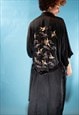 VINTAGE 80S SIZE L CHINESE EMBROIDERED SATIN ROBE IN BLACK