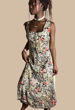 Vintage 90s Maxi Dress Button zip and Pattern 