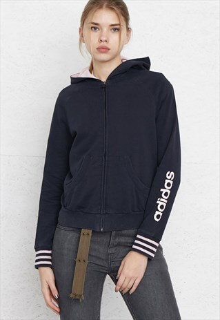 VINTAGE DARK BLUE ADIDAS ZIP TRACK HOODIE JACKET