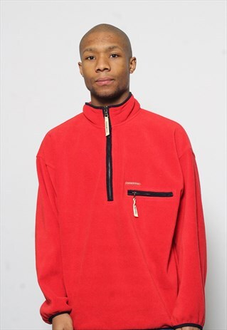 VINTAGE THINK PINK 1/4 ZIP LOGO FLEECE RED