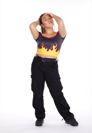 FLAMES OFF THE SHOULDER CROP TOP