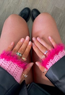 Pink Fluffy Fingerless Gloves